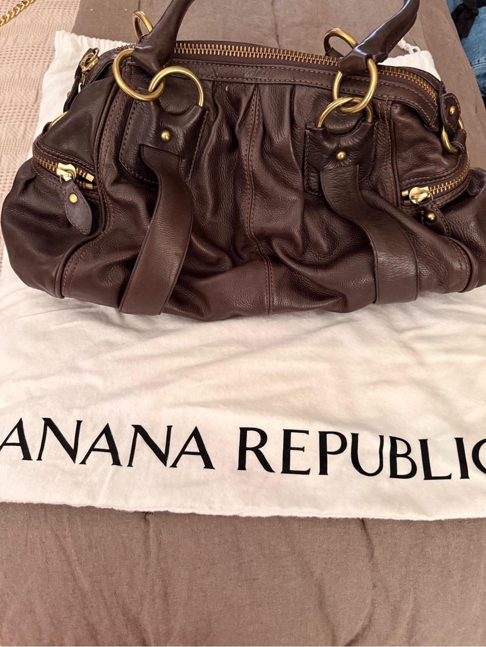 Banana Republic Dark Brown Leather Shoulder Satchel with Gold Hardware